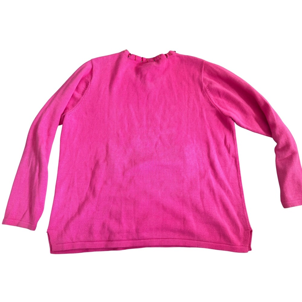 Quacker Factory Pink Cat Christmas Sweater XL Embroidered Beaded Holiday V-Neck - Picture 8 of 8